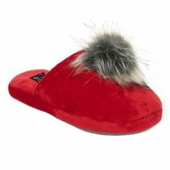 Women's Cuddl Duds® Velour Scuff With Velour Lining & Faux Fur Pom TPR Cup Sole Slippers Black -Cuddl Duds shop unnamed file 2396