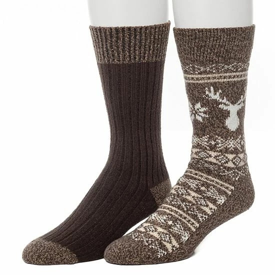 Men's ClimateSmart By Cuddl Duds 2-Pack Geometric Deer Fairisle Crew Socks Navy 3 Men's ClimateSmart By Cuddl Duds 2-Pack Geometric Deer Fairisle Crew Socks Navy - Image 3