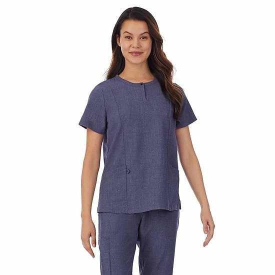 Petite Cuddl Duds® Scrubs Top With 2 Pockets Navy Heather 5 Petite Cuddl Duds® Scrubs Top With 2 Pockets Navy Heather - Image 5