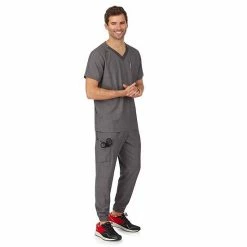 Men's Cuddl Duds® Scrubs Classic V-Neck Top With Zip Back Pocket White -Cuddl Duds shop unnamed file 2513