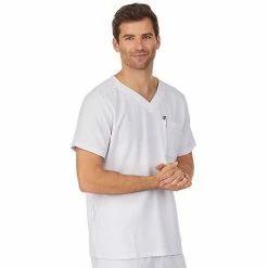 Men's Cuddl Duds® Scrubs Classic V-Neck Top With Zip Back Pocket White -Cuddl Duds shop unnamed file 2517