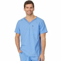 Men's Cuddl Duds® Scrubs Classic V-Neck Top With Zip Back Pocket White -Cuddl Duds shop unnamed file 2521