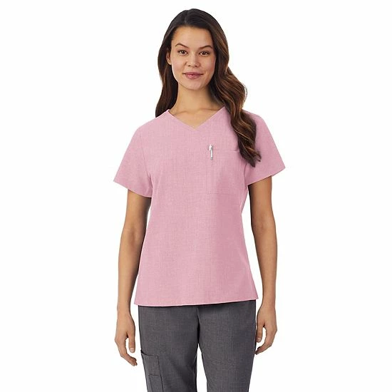Petite Cuddl Duds® Scrubs Classic V-Neck Top Cameo Pink Heather 4 Petite Cuddl Duds® Scrubs Classic V-Neck Top Cameo Pink Heather - Image 4