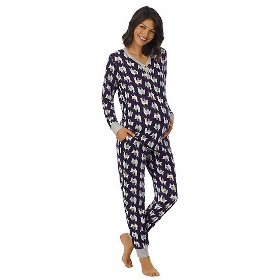 Maternity Cuddl Duds® Henley Pajama Top & Jogger Pajama Pants Set Black Stars 3 Maternity Cuddl Duds® Henley Pajama Top & Jogger Pajama Pants Set Black Stars - Image 3