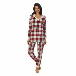Maternity Cuddl Duds® Velour Fleece V-Neck Pajama Top & Pajama Jogger Pants Sleep Set Mint Dogs