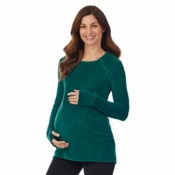 Maternity Cuddl Duds® Fleecewear With Stretch Snap Front Crewneck Top Green -Cuddl Duds shop unnamed file 2599