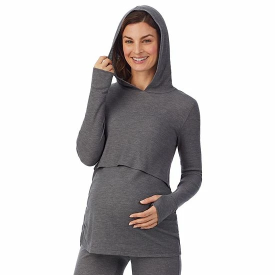 Maternity Cuddl Duds® Stretch Thermal Long Sleeve Hoodie Gray 3 Maternity Cuddl Duds® Stretch Thermal Long Sleeve Hoodie Gray - Image 3