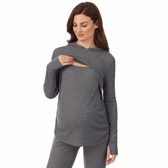 Maternity Cuddl Duds® Stretch Thermal Long Sleeve Hoodie Gray 4 Maternity Cuddl Duds® Stretch Thermal Long Sleeve Hoodie Gray - Image 4