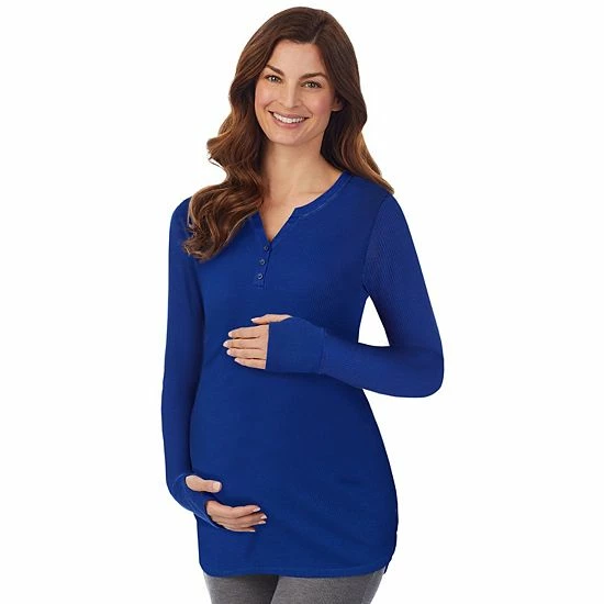 Maternity Cuddl Duds® Stretch Thermal Long Sleeve Splitneck Henley Top Blue 1 Maternity Cuddl Duds® Stretch Thermal Long Sleeve Splitneck Henley Top Blue