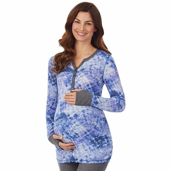 Maternity Cuddl Duds® Stretch Thermal Long Sleeve Splitneck Henley Top Blue 2 Maternity Cuddl Duds® Stretch Thermal Long Sleeve Splitneck Henley Top Blue - Image 2