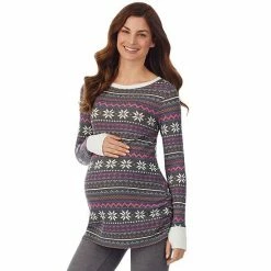 Maternity Cuddl Duds® Stretch Thermal Long Sleeve Ballet Top Gray Fairisle -Cuddl Duds shop unnamed file 2621