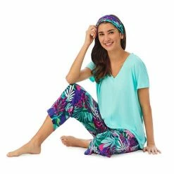 Women's Cuddl Duds® 3-Piece Pajama Top, Pajama Capri Pants & Headband Sleep Set Black Floral -Cuddl Duds shop unnamed file 2700