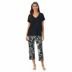 Women's Cuddl Duds® 3-Piece Pajama Top, Pajama Capri Pants & Headband Sleep Set Black Floral -Cuddl Duds shop unnamed file 2705