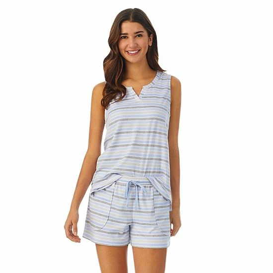 Women's Cuddl Duds® Far-Infrared Enhance Short Sleeve Pajama Tank Top & Pajama Shorts Sleep Set Gray Stripe 3 Women's Cuddl Duds® Far-Infrared Enhance Short Sleeve Pajama Tank Top & Pajama Shorts Sleep Set Gray Stripe - Image 3