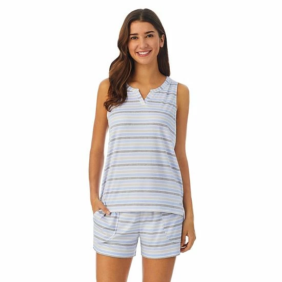 Women's Cuddl Duds® Far-Infrared Enhance Short Sleeve Pajama Tank Top & Pajama Shorts Sleep Set Gray Stripe 5 Women's Cuddl Duds® Far-Infrared Enhance Short Sleeve Pajama Tank Top & Pajama Shorts Sleep Set Gray Stripe - Image 5