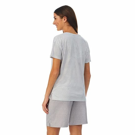 Women's Cuddl Duds® Far-Infrared Enhance Short Sleeve Pajama Top & Pajama Shorts Sleep Set Gray White Stripe 2 Women's Cuddl Duds® Far-Infrared Enhance Short Sleeve Pajama Top & Pajama Shorts Sleep Set Gray White Stripe - Image 2