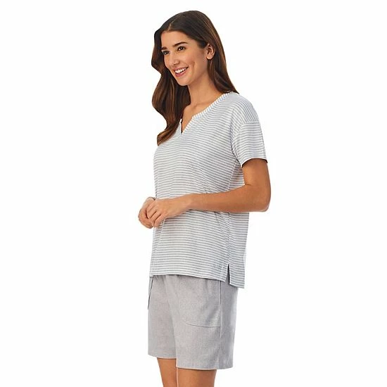 Women's Cuddl Duds® Far-Infrared Enhance Short Sleeve Pajama Top & Pajama Shorts Sleep Set Gray White Stripe 3 Women's Cuddl Duds® Far-Infrared Enhance Short Sleeve Pajama Top & Pajama Shorts Sleep Set Gray White Stripe - Image 3