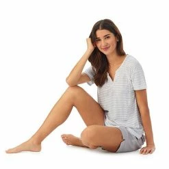 Women's Cuddl Duds® Far-Infrared Enhance Short Sleeve Pajama Top & Pajama Shorts Sleep Set Gray White Stripe 12 Women's Cuddl Duds® Far-Infrared Enhance Short Sleeve Pajama Top & Pajama Shorts Sleep Set Gray White Stripe -Cuddl Duds shop unnamed file 2725