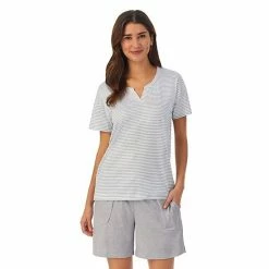 Women's Cuddl Duds® Far-Infrared Enhance Short Sleeve Pajama Top & Pajama Shorts Sleep Set Gray White Stripe 14 Women's Cuddl Duds® Far-Infrared Enhance Short Sleeve Pajama Top & Pajama Shorts Sleep Set Gray White Stripe -Cuddl Duds shop unnamed file 2727