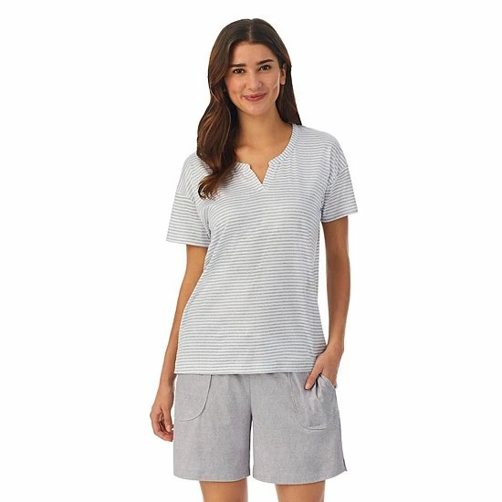 Women's Cuddl Duds® Far-Infrared Enhance Short Sleeve Pajama Top & Pajama Shorts Sleep Set Gray White Stripe 7 Women's Cuddl Duds® Far-Infrared Enhance Short Sleeve Pajama Top & Pajama Shorts Sleep Set Gray White Stripe - Image 7