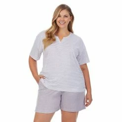 Plus Size Cuddl Duds® Far-Infrared Enhance Short Sleeve Pajama Top & Pajama Shorts Sleep Set Gray White Stripe 3 Plus Size Cuddl Duds® Far-Infrared Enhance Short Sleeve Pajama Top & Pajama Shorts Sleep Set Gray White Stripe -Cuddl Duds shop unnamed file 2753