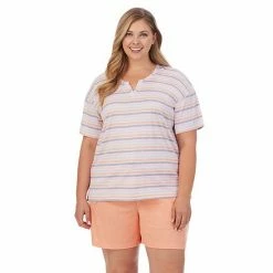 Plus Size Cuddl Duds® Far-Infrared Enhance Short Sleeve Pajama Top & Pajama Shorts Sleep Set Gray White Stripe 4 Plus Size Cuddl Duds® Far-Infrared Enhance Short Sleeve Pajama Top & Pajama Shorts Sleep Set Gray White Stripe -Cuddl Duds shop unnamed file 2754