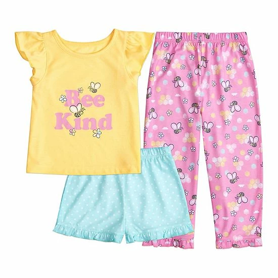 Toddler Girl Cuddl Duds® 3 Piece Bee Kind Pajama Set 1 Toddler Girl Cuddl Duds® 3 Piece Bee Kind Pajama Set