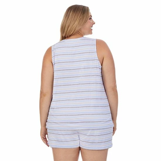 Plus Size Cuddl Duds® Far-Infrared Enhance Short Sleeve Pajama Tank Top & Pajama Shorts Sleep Set Blue Stripe 2 Plus Size Cuddl Duds® Far-Infrared Enhance Short Sleeve Pajama Tank Top & Pajama Shorts Sleep Set Blue Stripe - Image 2