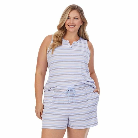 Plus Size Cuddl Duds® Far-Infrared Enhance Short Sleeve Pajama Tank Top & Pajama Shorts Sleep Set Blue Stripe 3 Plus Size Cuddl Duds® Far-Infrared Enhance Short Sleeve Pajama Tank Top & Pajama Shorts Sleep Set Blue Stripe - Image 3