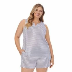 Plus Size Cuddl Duds® Far-Infrared Enhance Short Sleeve Pajama Tank Top & Pajama Shorts Sleep Set Blue Stripe 9 Plus Size Cuddl Duds® Far-Infrared Enhance Short Sleeve Pajama Tank Top & Pajama Shorts Sleep Set Blue Stripe -Cuddl Duds shop unnamed file 2774
