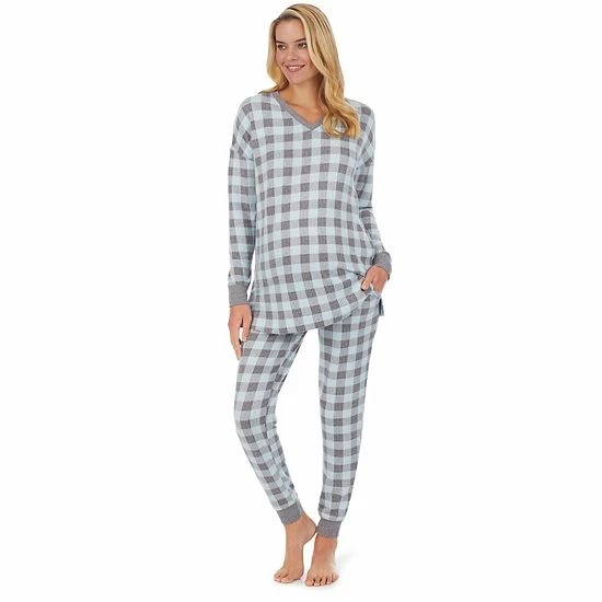 Maternity Cuddl Duds® Sweater Knit V-Neck Pajama Top & Pajama Jogger Pants Set Aqua Gingham 2 Maternity Cuddl Duds® Sweater Knit V-Neck Pajama Top & Pajama Jogger Pants Set Aqua Gingham - Image 2