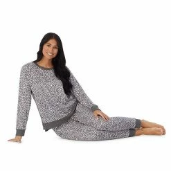 Women's Cuddl Duds® Kangaroo Pocket Pajama Top And Banded Bottom Pajama Pants Sleep Set Navy Falling Stars -Cuddl Duds shop unnamed file 335