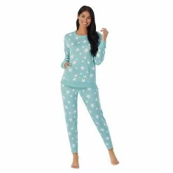 Women's Cuddl Duds® Kangaroo Pocket Pajama Top And Banded Bottom Pajama Pants Sleep Set Navy Falling Stars -Cuddl Duds shop unnamed file 336