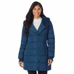 Women's Cuddl Duds Long Hooded Puffer Coat Denim Blue -Cuddl Duds shop unnamed file 353