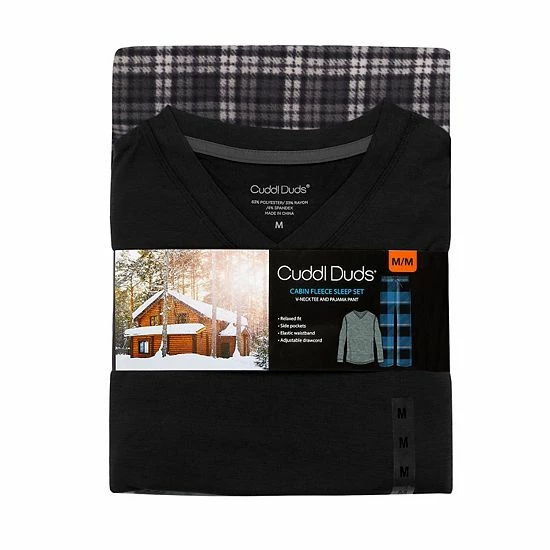 Men's Cuddl Duds® Cabin Fleece Pajama Set Navy Plaid 4 Men's Cuddl Duds® Cabin Fleece Pajama Set Navy Plaid - Image 4