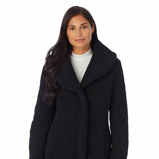 Women's Cuddl Duds Curly Sherpa Shawl-Collar Coat Black 3 Women's Cuddl Duds Curly Sherpa Shawl-Collar Coat Black - Image 3