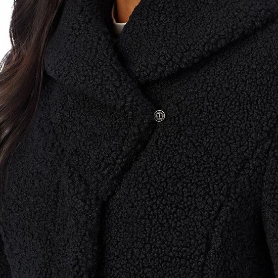 Women's Cuddl Duds Curly Sherpa Shawl-Collar Coat Black 5 Women's Cuddl Duds Curly Sherpa Shawl-Collar Coat Black - Image 5