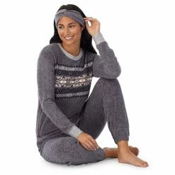 Petite Cuddl Duds 3-pc. Stretch Fleece Long Sleeve Pajama Top, Pajama Pants & Headband Set Multi Blue Southwester -Cuddl Duds shop unnamed file 474