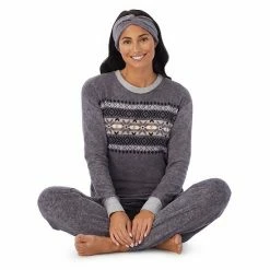 Petite Cuddl Duds 3-pc. Stretch Fleece Long Sleeve Pajama Top, Pajama Pants & Headband Set Multi Blue Southwester -Cuddl Duds shop unnamed file 476