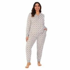 Plus Size Cuddl Duds® Henley Pajama Top And Banded Bottom Pajama Pants Sleep Set Black Stars