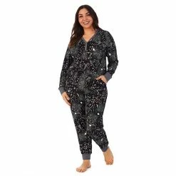 Plus Size Cuddl Duds® Henley Pajama Top And Banded Bottom Pajama Pants Sleep Set Black Stars -Cuddl Duds shop unnamed file 518