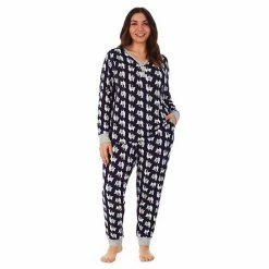 Plus Size Cuddl Duds® Henley Pajama Top And Banded Bottom Pajama Pants Sleep Set Black Stars -Cuddl Duds shop unnamed file 519
