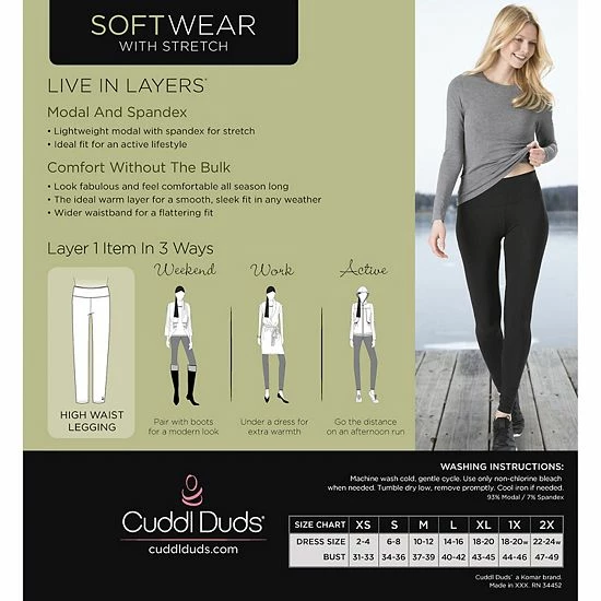 Women's Cuddl Duds® Softwear With Stretch High-Waisted Leggings Charcoal Heather 5 Women's Cuddl Duds® Softwear With Stretch High-Waisted Leggings Charcoal Heather - Image 5