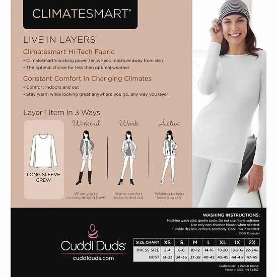 Women's Cuddl Duds® Climatesmart Long Sleeve Crewneck Top White 5 Women's Cuddl Duds® Climatesmart Long Sleeve Crewneck Top White - Image 5