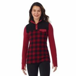 Women's Cuddl Duds® Fleecewear With Stretch Mock Henley Long Sleeve Top With Sherpa Amber Animal