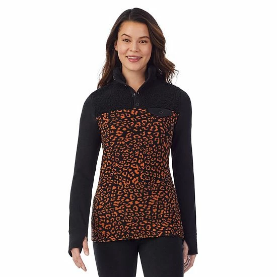 Women's Cuddl Duds® Fleecewear With Stretch Mock Henley Long Sleeve Top With Sherpa Amber Animal 8 Women's Cuddl Duds® Fleecewear With Stretch Mock Henley Long Sleeve Top With Sherpa Amber Animal - Image 8