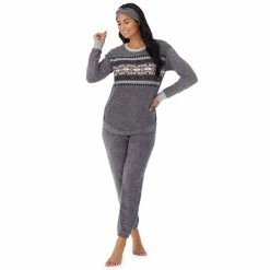 Women's Cuddl Duds 3-pc. Stretch Fleece Long Sleeve Pajama Top, Pajama Pants & Headband Set Multi Blue Southwester