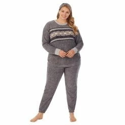 Plus Size Cuddl Duds 3-pc. Stretch Fleece Long Sleeve Pajama Top, Pajama Pants & Headband Set Pink Gray Plaid -Cuddl Duds shop unnamed file 836