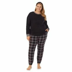 Plus Size Cuddl Duds 3-pc. Stretch Fleece Long Sleeve Pajama Top, Pajama Pants & Headband Set Pink Gray Plaid -Cuddl Duds shop unnamed file 839