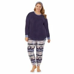 Plus Size Cuddl Duds 3-pc. Stretch Fleece Long Sleeve Pajama Top, Pajama Pants & Headband Set Pink Gray Plaid -Cuddl Duds shop unnamed file 840